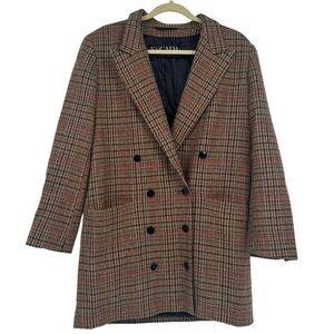 Vintage ESCADA 1980s Double Breasted Oversized Plaid Blazer Size 38